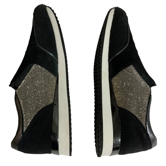 KARL LAGERFELD Giselle Black Leather Slip On Sneaker Black Suede Bling Shoes 7.5 - Picture 6 of 8